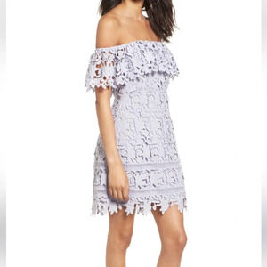 ASTR The Label women's short light blue off the shoulder lace dress size large